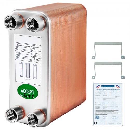 VEVOR Plattenwärmetauscher Edelstahl B12-60,Wärmetauscher 60, Plattenwärmetauscher 3,0 MPa, Wärmetauscher heizung