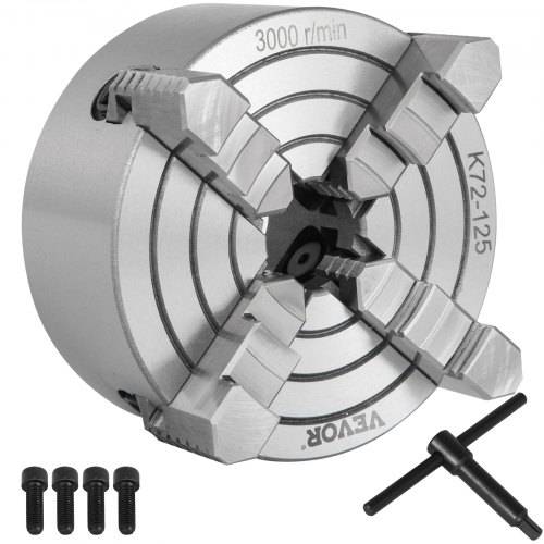 VEVOR K72-125 Drehfutter 5 Zoll 4-Backen, Drehfutter unabhängige umkehrbare Backe, Metalldrehfutter Drehmaschinenzubehör, für Drehmaschinen