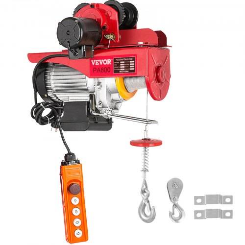 VEVOR Elektrischer Kettenzug, 1300 W Elektrischer Flaschenzug, 800 kg Kapazität des Doppelkabels Hebezug Kettenaufzug aus Stahl, Nennlast 1