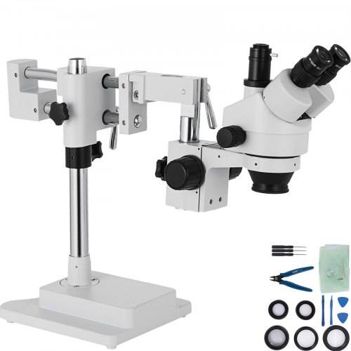 VEVOR 3,5X-90X Simul Focal Trinocular Zoom Stereo Microscope Al-Zn-Legierung 360 Grad Drehbar Trinokulares Stereomikroskop Dual Armstativ Labor