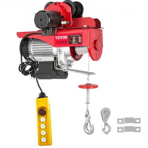 VEVOR Elektrische Seilwinde 220 V Elektrischer Kettenzug 1000 kg 1800 W mit kabelgebundener Fernbedienung 1,4 m Elektrische Winde für Werkstatt