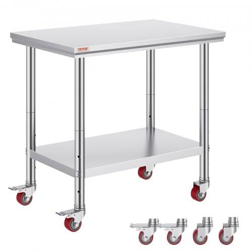 VEVOR Arbeitstisch 91 x 60 x 85 cm Edelstahl Catering Arbeitstisch Belastbarkeit 160 kg, Lebensmittel Zubereitungstisch mit Nachlauf Gewerbliche