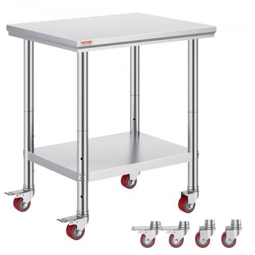 VEVOR Arbeitstisch 76 x 60 x 85 cm Edelstahl Catering Arbeitstisch Belastbarkeit 317 kg, Lebensmittel Zubereitungstisch mit Nachlauf gewerbliche