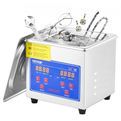 VEVOR Professioneller Ultraschallreiniger, 0,3 L Ultraschall-Schmuckreiniger mit digitalem Timer und Heizung, Edelstahl-Industrie-Schallreiniger 40