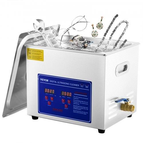 VEVOR Professioneller Ultraschallreiniger, 10 L Ultraschall-Schmuckreiniger mit digitalem Timer und Heizung, Edelstahl-Industrie-Schallreiniger 40