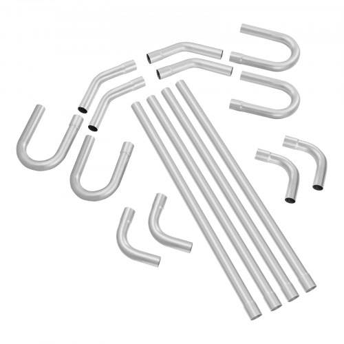 VEVOR Auspuff-Set 16-teilig DIY Universal Auspuff aus verzinktem Stahl 57,15 mm mit Steckverbindung & gro_em Auspuffrohr, rostfreies Auspuffrohr für