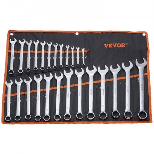 VEVOR Schlüsselsatz 25-teiliger Ratschenschlüsselsatz mit Rolltasche, Schlüsselsatz aus Karbonstahl metrisch 6 mm bis 32 mm, ideal für Haushalt Au