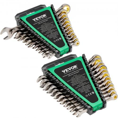 VEVOR Schlüsselsatz 24-teiliger Ratschenschlüsselsatz mit Organizer-Rack, Cr-V-Stahl-Schlüsselsatz SAE 1/4 Zoll bis 7/8 Zoll, metrisch 8 mm bis 19