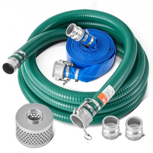 VEVOR Saugschlauch-Set, mit 50,8 mm x 15,24 m blauem Rückspülschlauch, 6,1 m grünem Saugschlauch & Stahlsieb mit rundem Loch, Camlocks, Klemmen, Ca