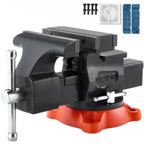 VEVOR Schraubstock, 140 mm Backenbreite, 140 mm max. Backenöffnung, 360° schwenkbare Feststellbasis, 73 mm Ausladung, Werkbank-Schraubstock aus Sph