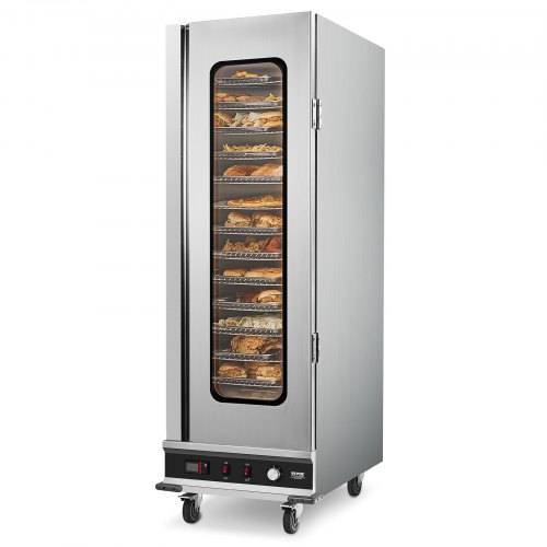 VEVOR Hot Box Speisenwärmer Imbisswärmer mit 16 Ebenen & Wasserschale & Glas-Einzeltür & verstellbaren Ablagen, Speisewärmerschrank aus Edelstahl
