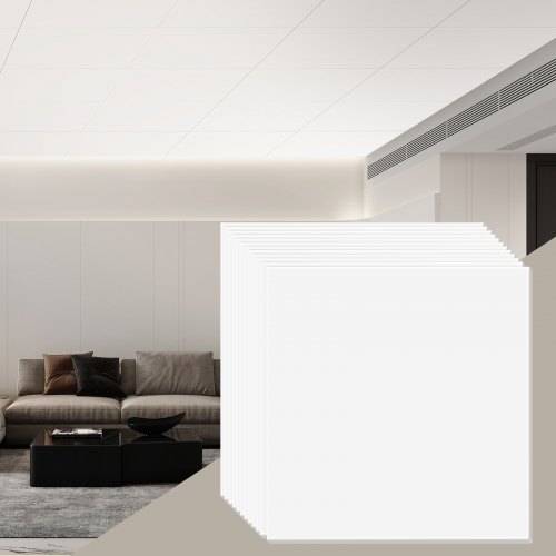 VEVOR Deckenfliesen, 12er-Pack 24 x 24 Zoll, abgehängte Deckenfliesen aus hochwertigem PVC-Schaumstoff, feuerfest, gute Flexibilität und einfache In