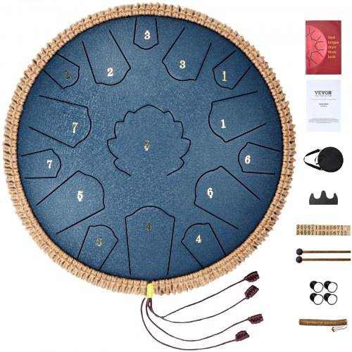 VEVOR Zungentrommel 356 mm, Steel Tongue Drum 15 Noten, Regentrommel, C-Dur-Tonart, Regenglockenspiel mit 2 Schlägeln & Tragetasche