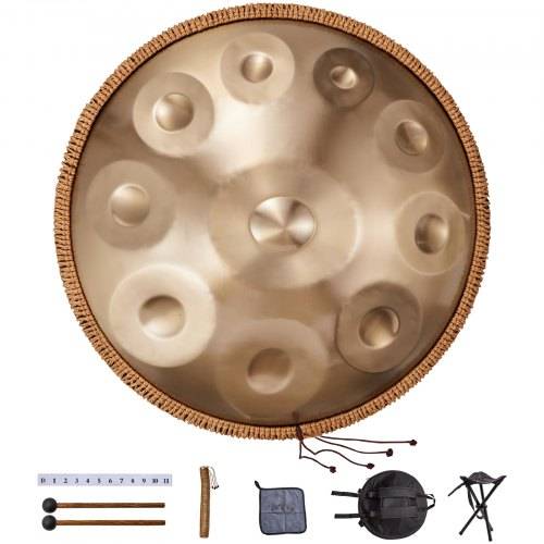 VEVOR Handpan, 55 cm, 10 Noten, D-Moll-Handtrommel, Drum-Instrument mit Schlägeln, 432-Hz-Handpan-Ständer & Tragetasche, Heilende Klangtrommel aus
