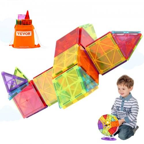 VEVOR Magnetische Bausteine, 121-teiliges magnetisches Bauset für Kinder, Magnetspielzeug mit 2 Autobasen und 26 digitalen Karten