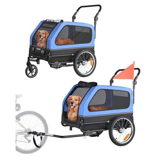 VEVOR Hundeanhänger, bis zu 40 kg, 2-in-1-Fahrradanhänger für kleine und gro_e Hunde, klappbarer Rahmen mit Rädern, universelle Fahrradkupplung,