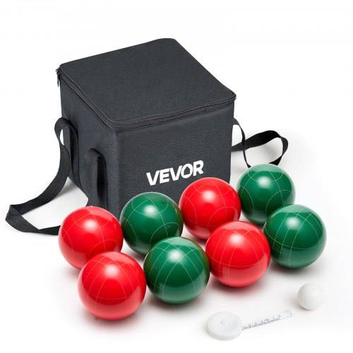 VEVOR Boccia Set mit 8 Harzkugeln (107 mm) & Kügelchen &Tragetasche (schwarz) & Messseil, Rot & Grün 2 Farben, für 2 bis 8 Spieler, Boccia Spielset