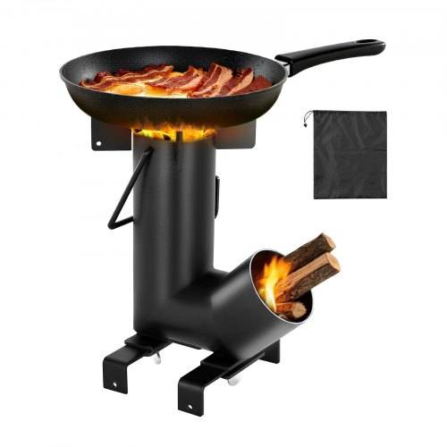 VEVOR Raketenofen, BBQ Rakete Holzofen aus Karbonstahl mit Tragetasche, zum Verbrennen von Zweigen, Stöcken oder Holzkohle zum Outdoor Kochen