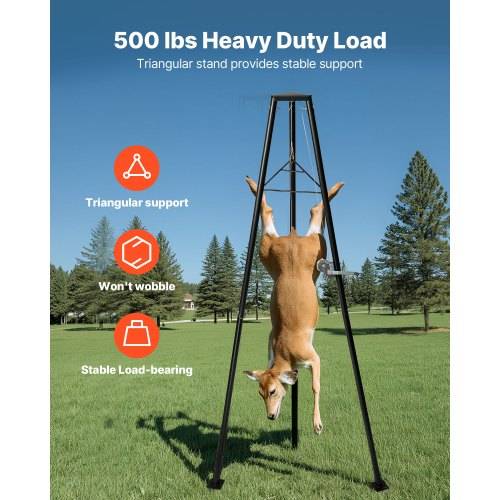VEVOR Game Hoist, 227 kg Tragkraft, Jagd-Wildhebezeug mit Seilwinde und Gambrel, Wildaufhänger, Jagdspiel Zubehör zur Enthäutung und Reinigung von