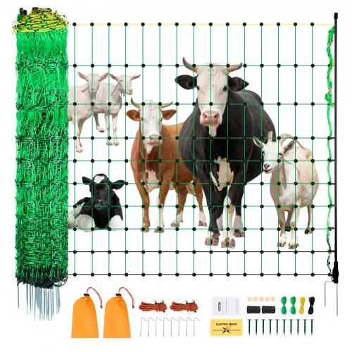 VEVOR Elektrozaunnetz, 127 cm H x 49 m L, Viehzaunnetz mit Pfosten & Pfählen, Maschennetze für Ziegen, Schafe, Hirsche, Schweine, Hunde, Elektrozäu