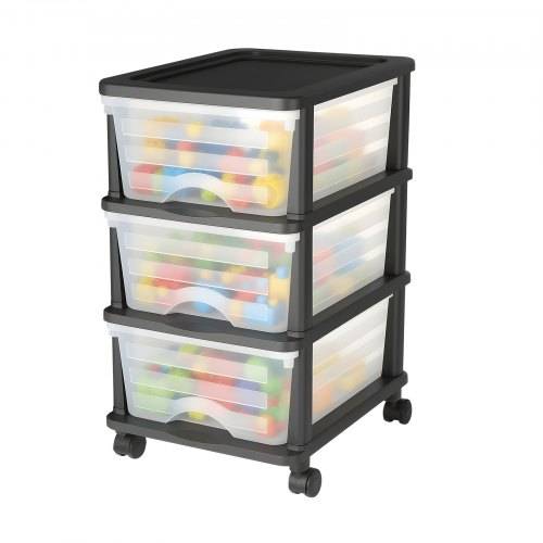 VEVOR Schubladenwagen Schubladenschrank mit 3 Schubladen (17 L / per), rollbarer Schubladen-Container Schubladenbox mit durchsichtigen Behältern für