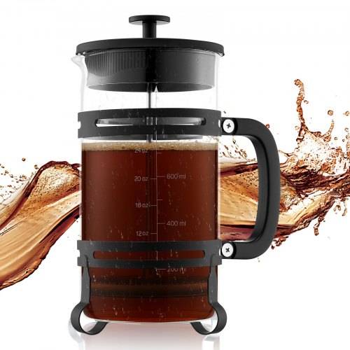 VEVOR French Press Kaffeemaschine, 1 L Kaffeepresse aus Borosilikatglas Teebereiter mit Edelstahlfilter, Kaffeebereiter für Camping Reisen Küche Res