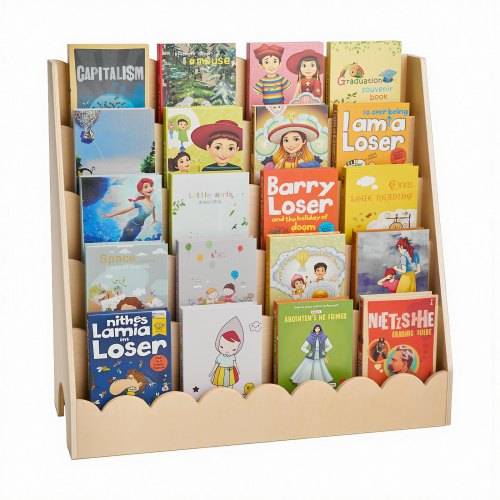 VEVOR Montessori Bücherregal 5-stöckiges Kinderbücherregal mit Wellenschliff, nach vorne gerichtetes Büchergestell mit Doppelhaken, Babybücherreg