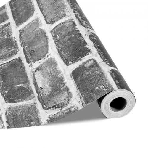 VEVOR Tapete selbstklebend, 45 cm x 10 m, Wandtapete, Klebefolie mit grauer Ziegeloptik, Möbelfolie, Möbelaufkleber, dekorative Vinylrolle für Schl