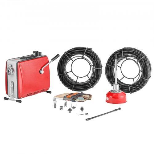 VEVOR Elektrische Rohrreinigungsmaschine, 500W, 1400U/min, Abflussreiniger, 2 Stk. 20mx16mm & 5mx9,5mm Federkabel, 0,4mx12mm flexible Feder &