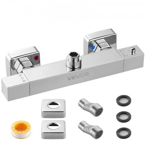 VEVOR Duscharmatur mit Thermostat Duschthermostat mit 38_°C Sicherheitsschloss, Duschhahnventil Badewannenarmatur (2 Löcher), Temperaturregelventile