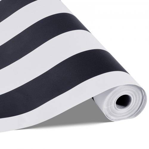 VEVOR Tapete selbstklebend, 45 cm x 15 m, Wandtapete, Klebefolie mit Streifen in Schwarz-Wei_, wasserfest, Möbelfolie, dekorative Vinylrolle für Sch