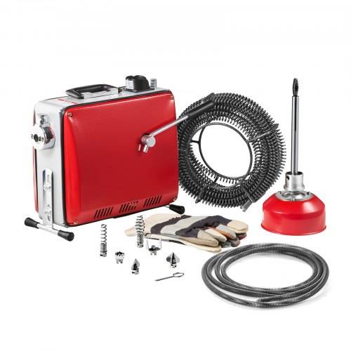VEVOR Elektrische Rohrreinigungsmaschine, 390 W, 1400 U/min, Abflussreiniger, 12 m x 16 mm & 8 m x 9,5 mm Federkabel, 4,5 m x 16 mm flexible Feder