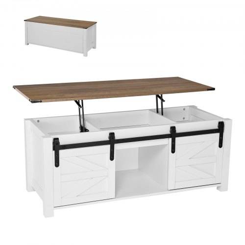 VEVOR Lift Top Couchtisch 120 cm, rustikaler Kaffeetisch mit Scheunentor & verstecktem Staufach, moderne rechteckige Hubtischplatte für Wohnzimmer