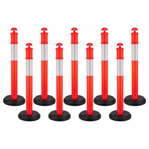 VEVOR Verkehrsleitpfosten Leitpfosten 9 Stk. (114 cm) mit befüllbarem Sockel & Reflektorstreifen, Warnpfosten für Baustellen, Parkplätze, Absperrpf