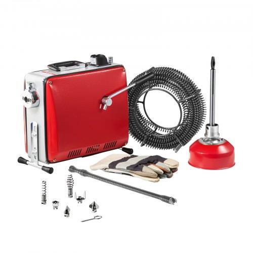 VEVOR Elektrische Rohrreinigungsmaschine, 400 W, 1400 U/min, Abflussreiniger, 20 m x 16 mm & 5 m x 9,5 mm Federkabel, 0,4 m x 12 mm flexible Feder