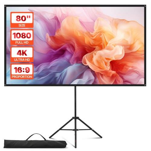 VEVOR Projektionsleinwand Stativleinwand (80 Zoll) mit 160° Weitwinkel, Beamerleinwand für Projektor innen & au_en 16:9 4K HD, tragbare Filmleinwand