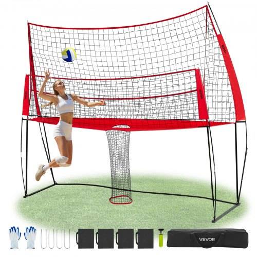 VEVOR 2 in 1 Volleyball Trainingsnetz stufenlos höhenverstellbare _bungsausrüstung (1,98-2,04 m) mit Ballrücklauf, tragbare Netzstation, einfache