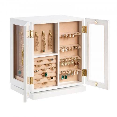 VEVOR Schmuckkästchen 360° drehbarer Schmuckkasten mit 5 Schubladen & Acrylfenster & 4 Halskettenhaken auf jeder Seite, Aufbewahrungskoffer mit Meta