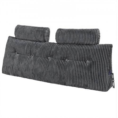 VEVOR Kopfteilkissen Keilkopfteilkissen Keilkissen (Queen Size) mit 2 Seitentaschen & 2 Kopfstützen, Bettkeilkissen mit waschbarem Flanelltuch, zum