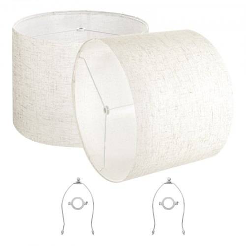 VEVOR Lampenschirm Trommel 40 x 40 x 30 cm (oben x unter x hoch), 2 Stk. Ersatzschirme aus Leinen + PVC, Lampenschirm mit Harfe für Tischlampen