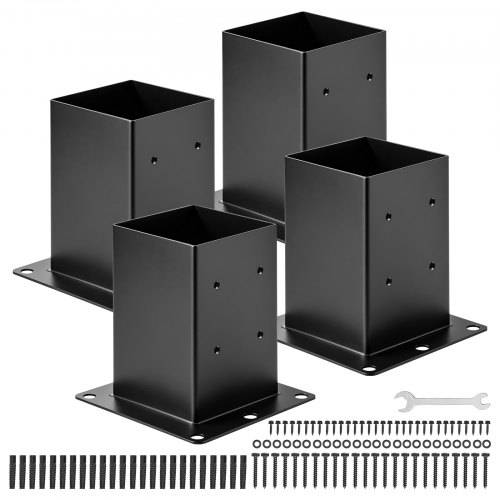 VEVOR Aufschraubhülse, 4 Stück, Pfostenträger Innenma_ 142x142 mm für 139,7x139,7mm Pfosten, Bodenhülse aus Karbonstahl, Ideal für Pavillon-Terr