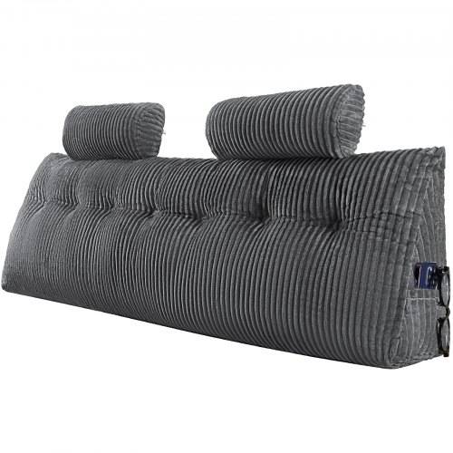 VEVOR Kopfteilkissen Keilkopfteilkissen Keilkissen (King Size) mit 2 Seitentaschen & 2 Kopfstützen, Bettkeilkissen mit waschbarem Flanelltuch, zum