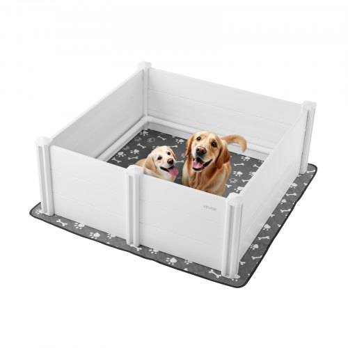 VEVOR Wurfkiste für Hunde, 122x122x46cm, Welpenlaufstall aus Kunststoff-PVC mit höhenverstellbarer Tür & waschbarer Pipi-Unterlage, verformungssich