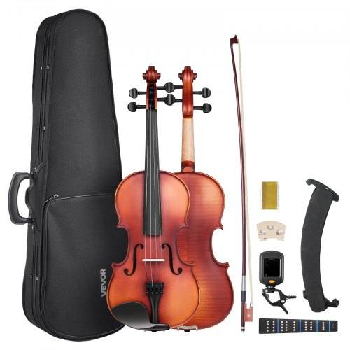 VEVOR Violine 4/4, 584,2 mm Armlänge, Geigenset mit Hartschalenkoffer, Kolophonium, Bogen, Schulterstütze, Steg, und zusätzlichen Saiten, Massivhol