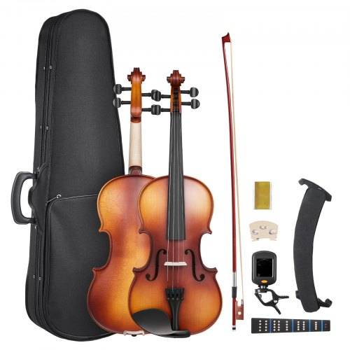 VEVOR Violine 4/4, 584,2 mm Armlänge Geigenset mit Hartschalenkoffer, Kolophonium, Bogen, Schulterstütze, Steg, zusätzlichen Saiten, Massivholzinst