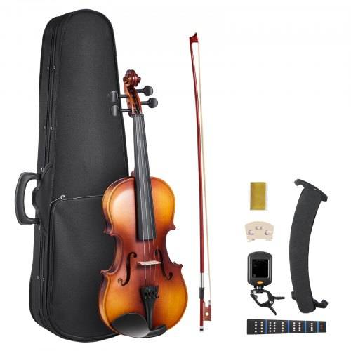 VEVOR Violine 4/4, 584,2 mm Armlänge, Geigenset mit Hartschalenkoffer, Kolophonium, Bogen, Schulterstütze, Steg, Stimmgerät & zusätzlichen Saiten