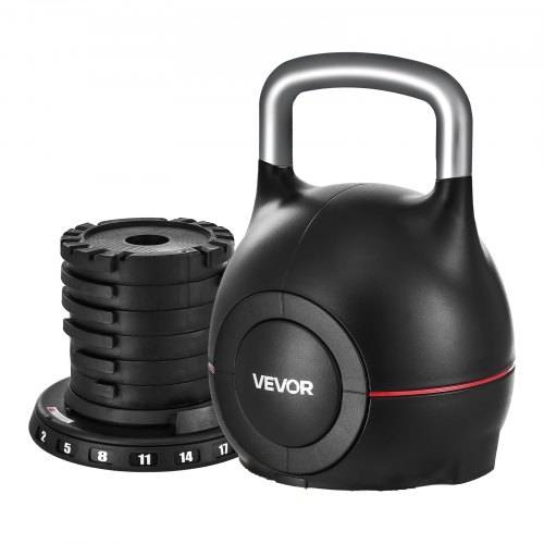 VEVOR Kugelhantel verstellbare Kettlebell mit 7 Gewichtsstufen (2/5/8/11/14/17/20 kg), Schwunghantel aus ABS + Aluminium-Druckguss, für