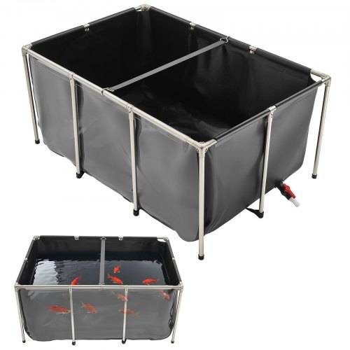 VEVOR Fischteich aus Segeltuch, 1023,3 L Zuchtwassertank, PVC-Koi-Tank mit transparentem Sichtfenster, Aquarium mit Edelstahlrahmen & Ablassventil
