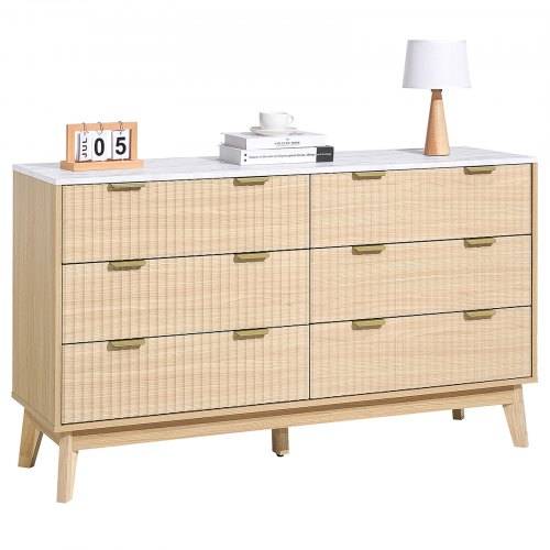VEVOR Kommode mit 6 geriffelten Schubladen & Schiebe- und Kippschutz, minimalistischer moderner Schubladenschrank (399 x 1372 x 813 mm) Organize