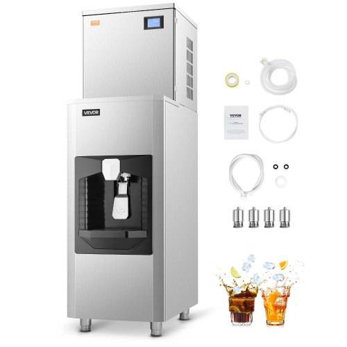 VEVOR gewerblicher Eisbereiter 163 kg/Tag, gro_er Eisvorratsbehälter mit 80 kg und automatischer Eisausgabe (9 kg/Min.), selbstreinigende
